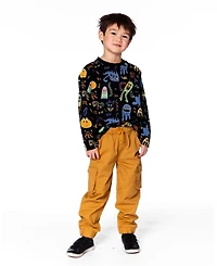 Deux par Toddler Boys Long Sleeve Cotton Allover Monsters Print Tee - Toddler|Child