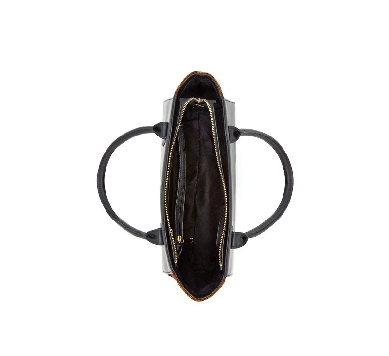 Susu Black Leather Tote Bag with Leopard Print Sides Large Women's Shoulder Bag for Work, Travel, and Everyday Use