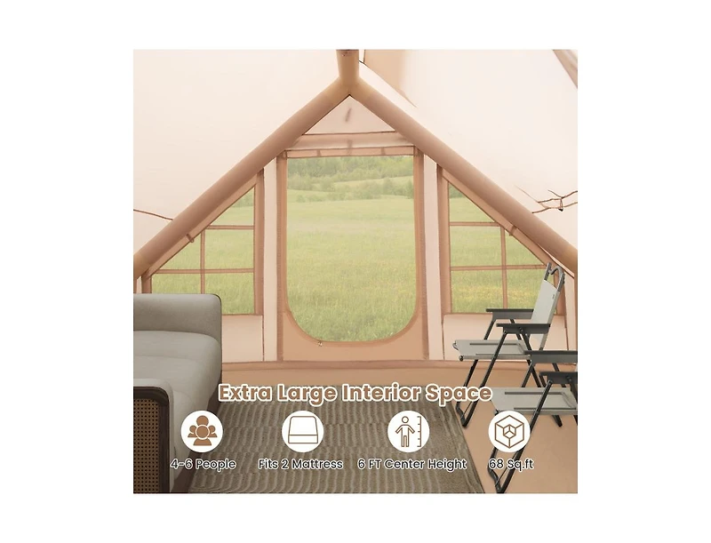 Akiudex 4-6 Person Inflatable Camping Tent with Porch and Carrying Bag - Beige