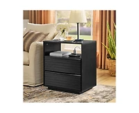 Casainc Nightstand with Charging Station & Outlet Hole 2 Solid Wood Drawers