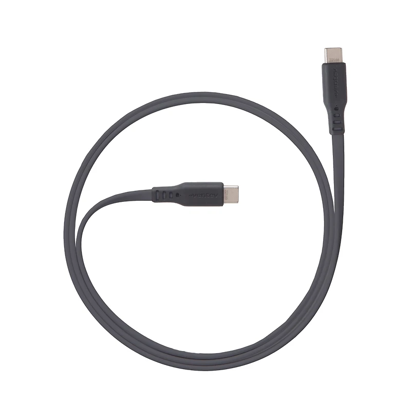 Ventev Flat Usb C to Usb C High Speed Tangle-Free Cable 6ft-Gray