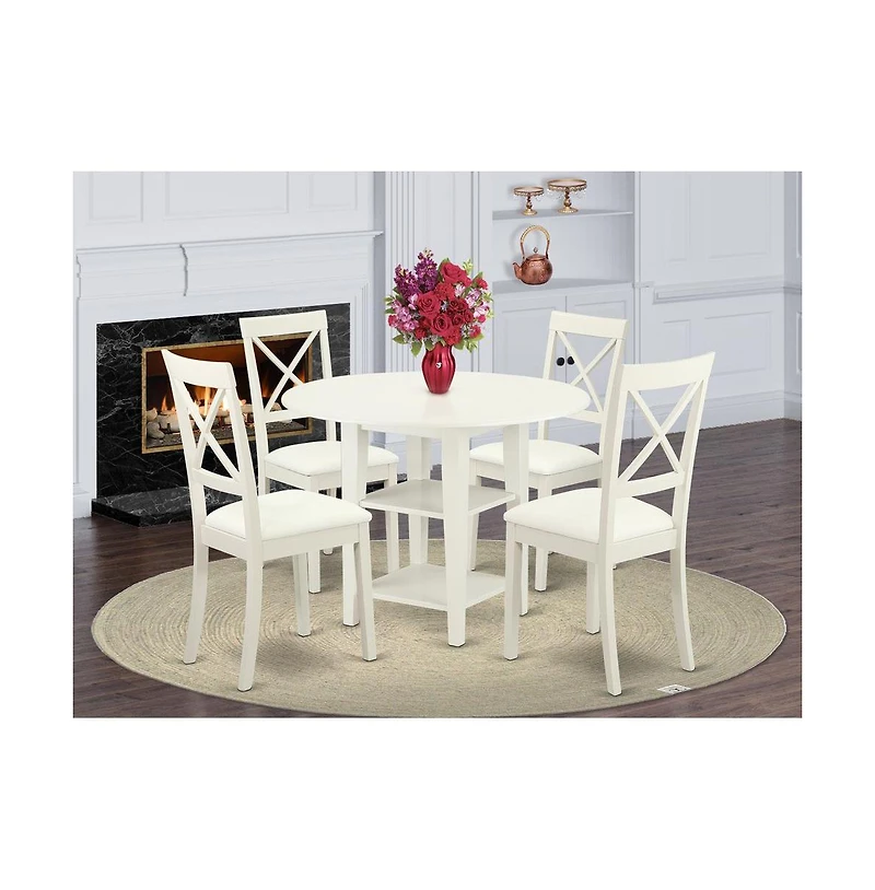 East West Furniture Dining Room Set Linen White