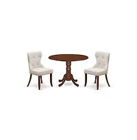 East West Furniture dining room table set of two wonderful dining chairs using Linen Fabric Doeskin color and a fantastic two 9"" drop leaf
