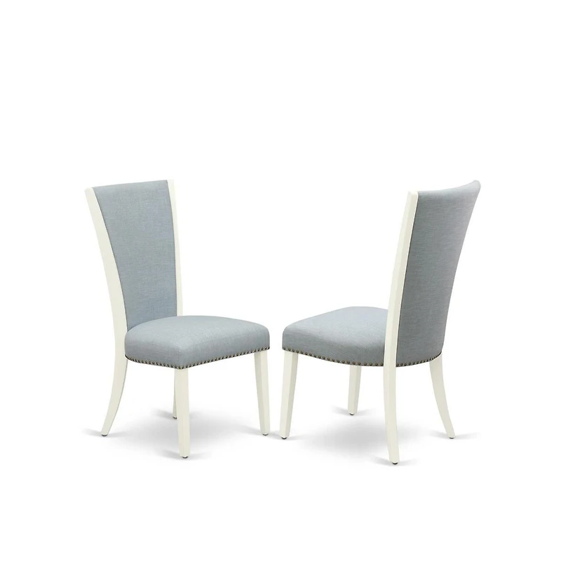 East West Furniture dining room table set of 4 excellent kitchen dining chairs with Linen Fabric Baby Blue color and a gorgeous round dining table wit