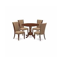 East West Furniture dining room table set of 4 fantastic kitchen chairs with Linen Fabric Light Sable color and a stunning mid-century dining table wi