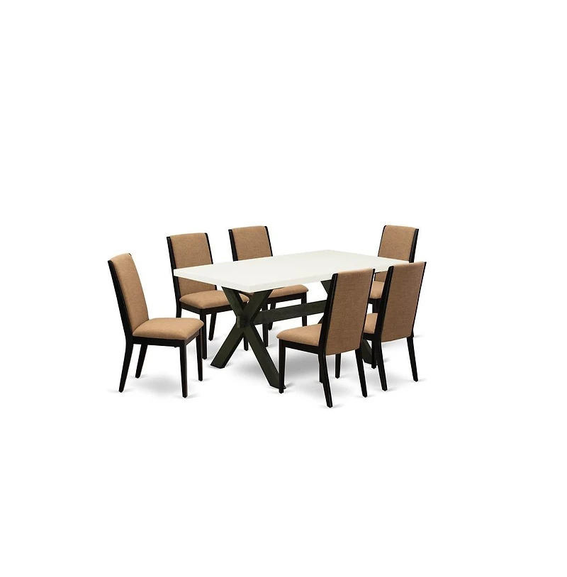 East West Furniture 7-Piece Gorgeous a Good Linen White dining table Top and 6 Awesome Linen Fabric Parson Dining Chairs with Stylish Chair Back, Wire