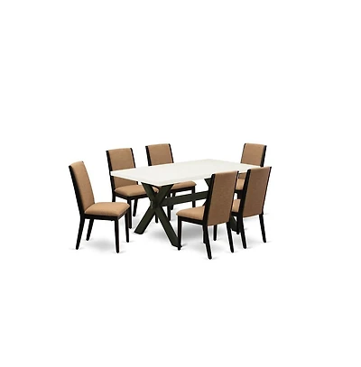 East West Furniture 7-Piece Gorgeous a Good Linen White dining table Top and 6 Awesome Linen Fabric Parson Dining Chairs with Stylish Chair Back, Wire