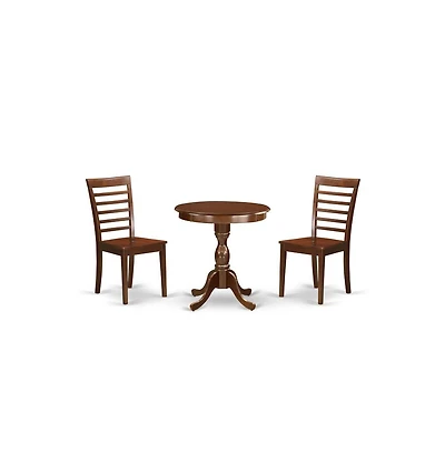 East West Furniture 3-Pc Modern Kitchen Dining Set - 2 Wooden Dining Room Chairs and 1 Kitchen Dining Table (Mahogany Finish)