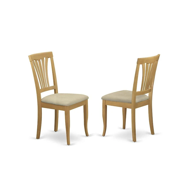 East West Furniture 3 Piece Modern Dining Table Set - Oak Wood Table and 2 Oak Linen Fabric Modern Dining Chairs with Slatted Back - Oak Finish