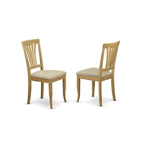East West Furniture 3 Piece Modern Dining Table Set - Oak Wood Table and 2 Oak Linen Fabric Modern Dining Chairs with Slatted Back - Oak Finish