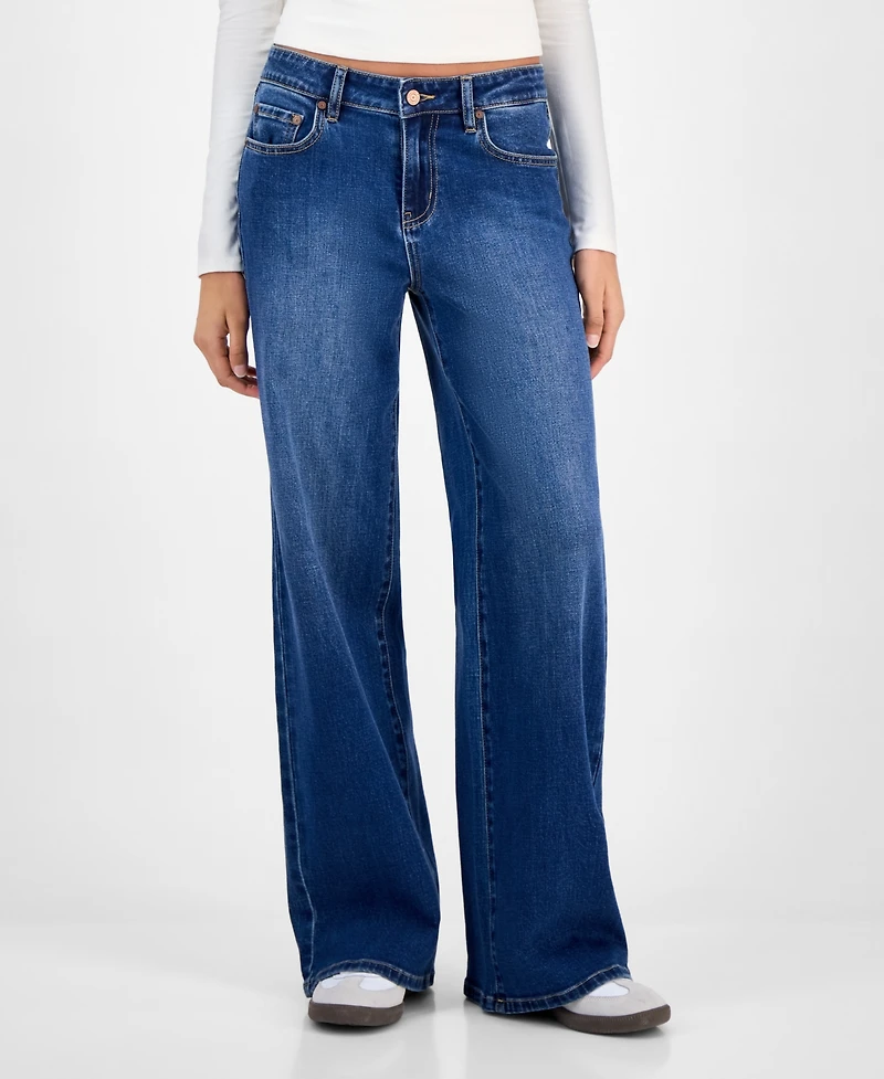 Indigo Rein Juniors' Mid-Rise Wide-Leg Jeans
