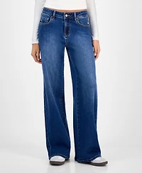 Indigo Rein Juniors' Mid-Rise Wide-Leg Jeans