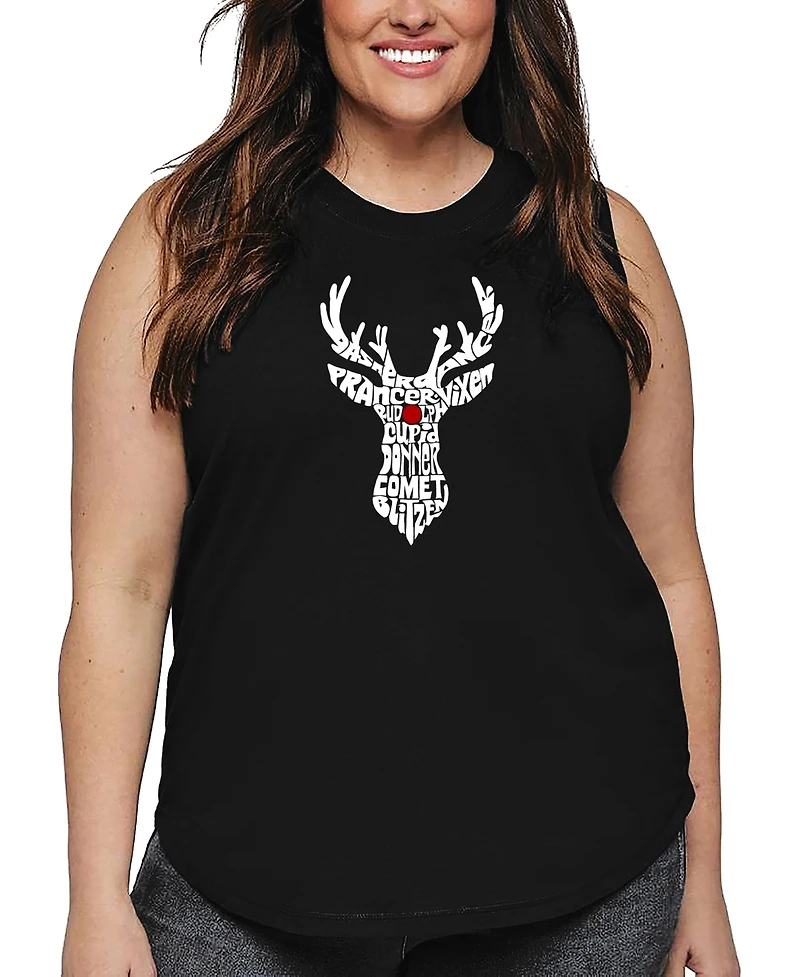 La Pop Art Plus Santa Reindeer Word Tank Top