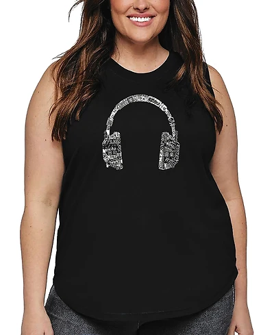 La Pop Art Plus Headphones Languages Word Tank Top
