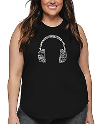 La Pop Art Plus Headphones Languages Word Tank Top