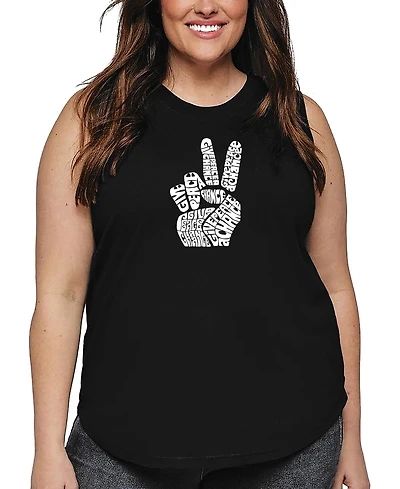 La Pop Art Plus Peace Fingers Word Tank Top