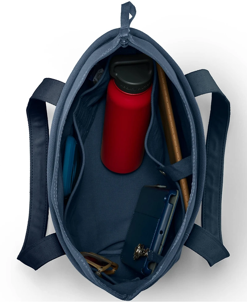 Lands' End Medium Solid Color 5 Pocket Zip Top Long Handle Canvas Tote Bag