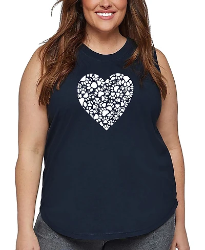 La Pop Art Plus Paw Prints Heart Word Tank Top