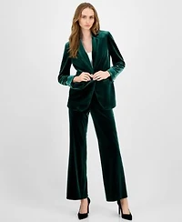 Anne Klein Womens Velvet One Button Notch Collar Jacket Velvet High Rise Pull On Wide Leg Pants