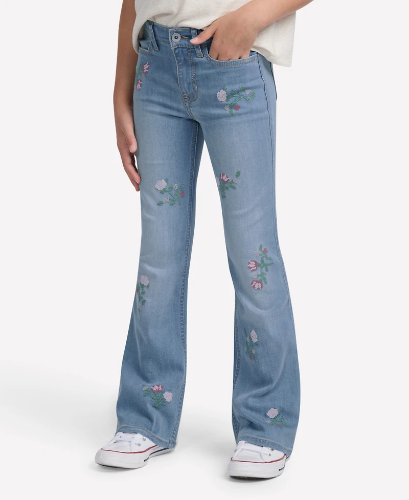 abercrombie kids Girls High-Rise Floral Embroidered Flared Jeans