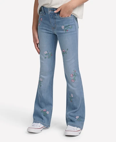 abercrombie kids Girls High-Rise Floral Embroidered Flared Jeans