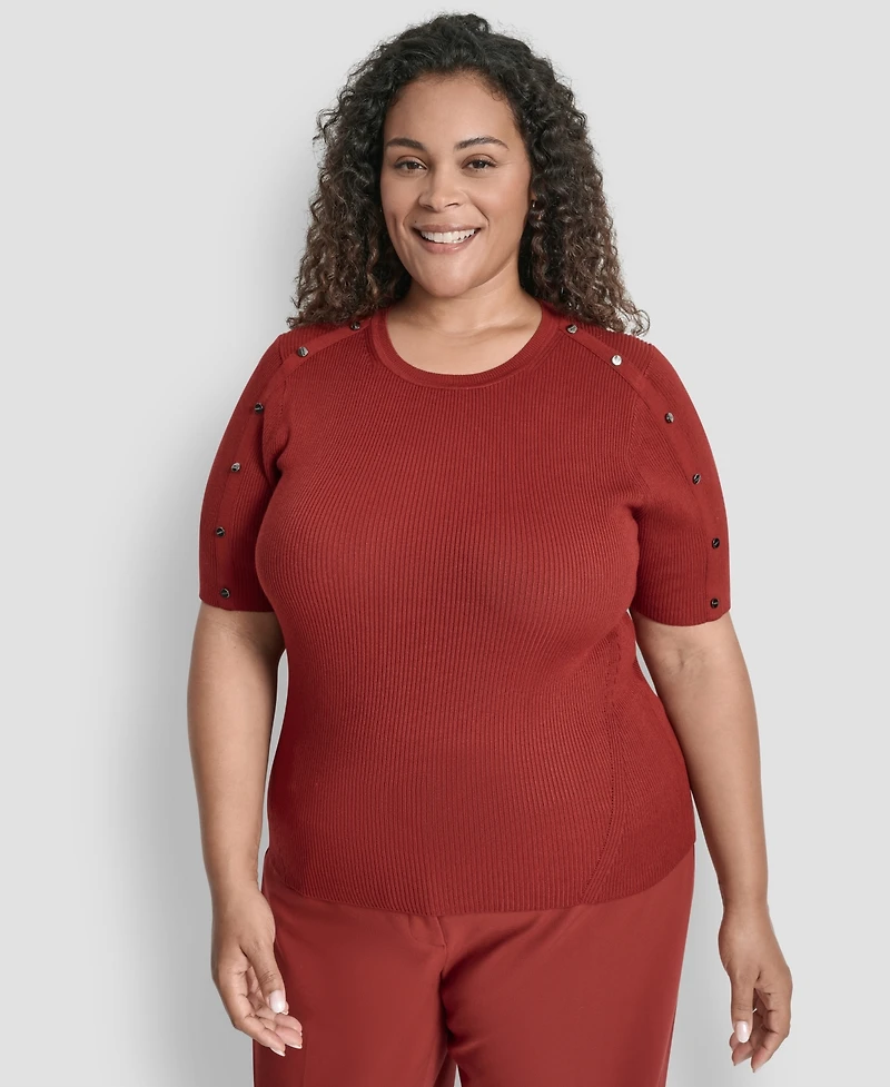 Dkny Plus Short-Sleeve Button-Detail Sweater
