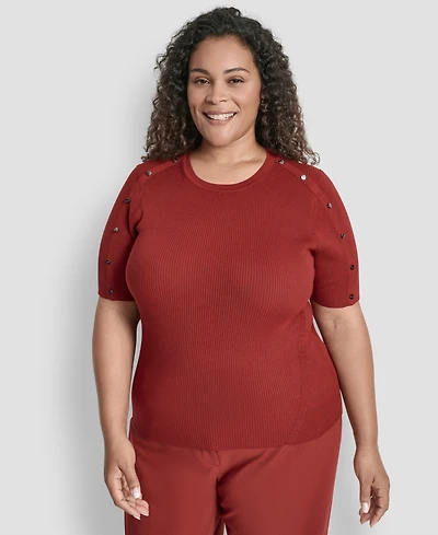 Dkny Plus Short-Sleeve Button-Detail Sweater