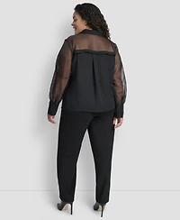 Dkny Plus Collared Mixed-Media Illusion Blouse
