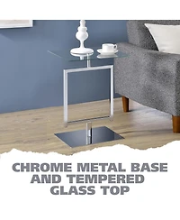 Kings Brand Furniture Side End Table with Metal Base and Tempered Glass Top