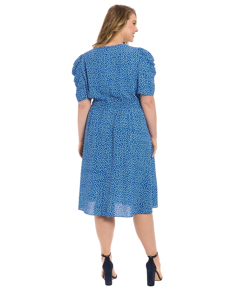 London Times Plus Printed Caterpillar-Sleeve Dress