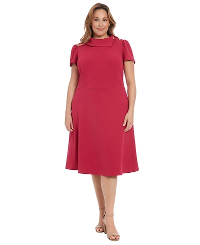London Times Plus Foldover-Neck Fit & Flare Dress