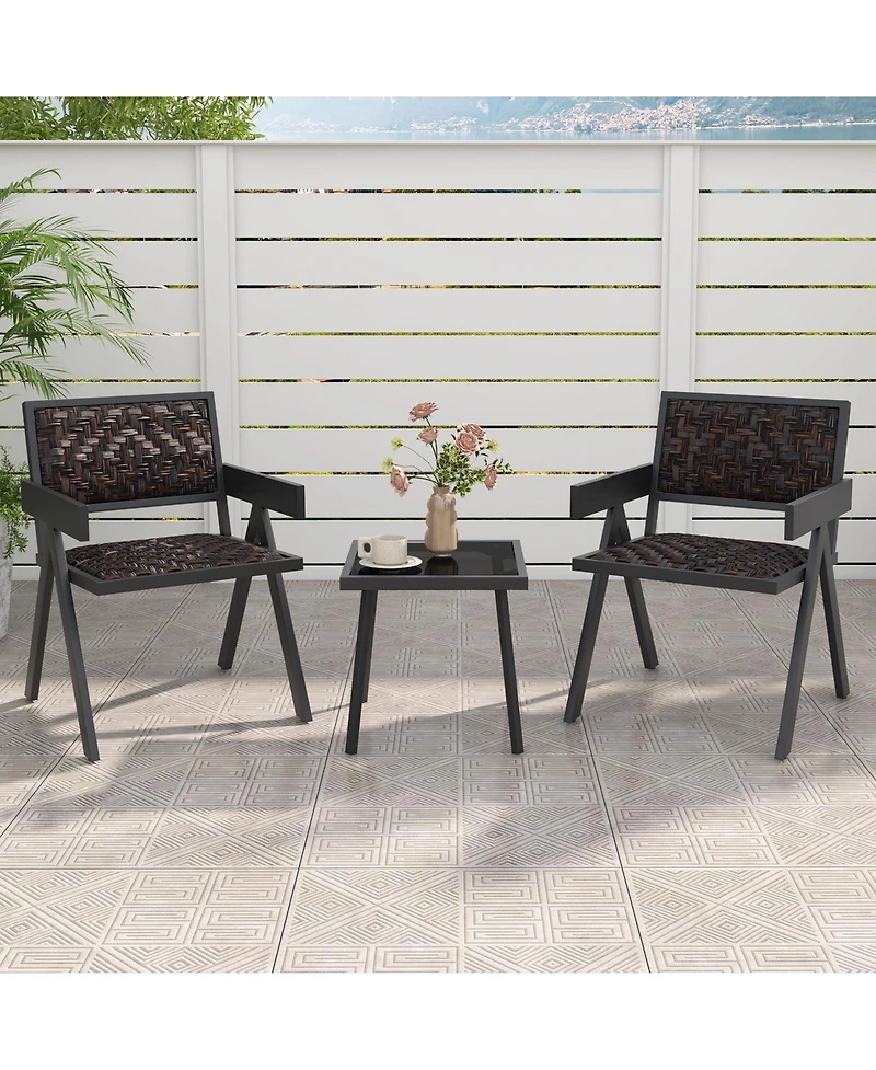 Slickblue 3-Piece Patio Pe Wicker Bistro Set with Quick-Drying Cushions and Coffee Table for Outdoor Use