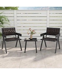Slickblue 3-Piece Patio Pe Wicker Bistro Set with Quick-Drying Cushions and Coffee Table for Outdoor Use