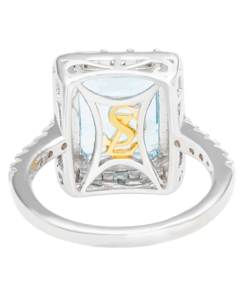 Suzy Levian New York Sterling Silver Emerald Cut Topaz Halo Ring