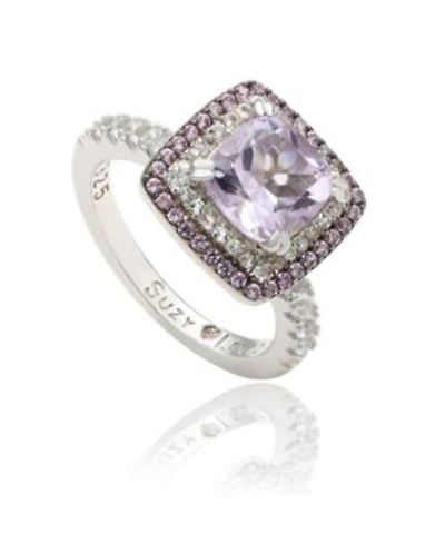 Suzy Levian Sterling Silver Cushion Cut Topaz Sapphire Double Halo Ring