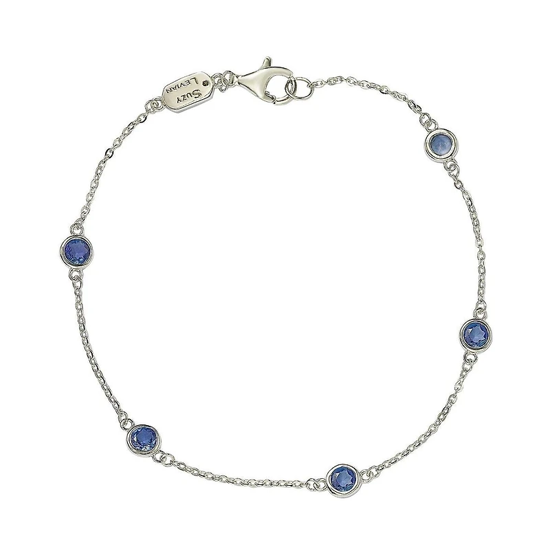 Suzy Levian New York Sterling Silver Sapphire 1 cttw Station Link Bracelet