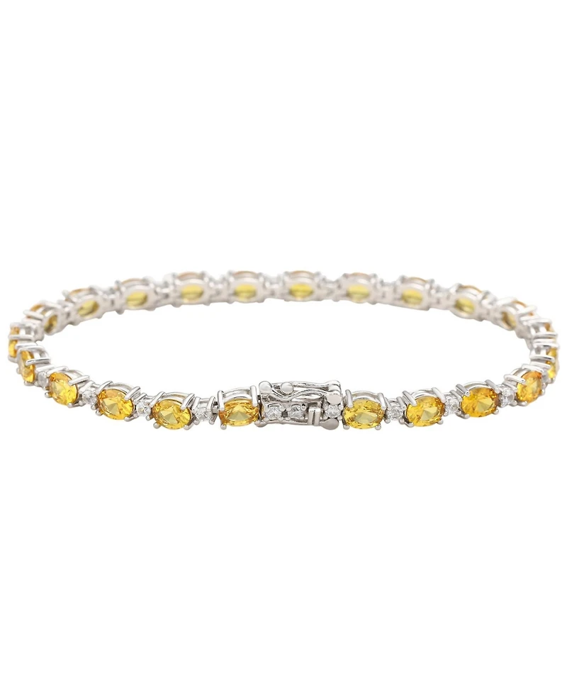 Suzy Levian Sterling Silver Oval-Cut Sapphire & Created White Tennis Bracelet