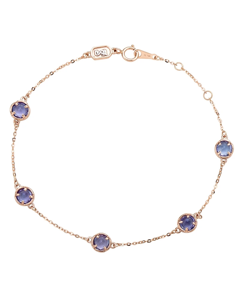 Suzy Levian 14K Gold 1.25 Cttw Round Cut Tanzanite Station Bracelet