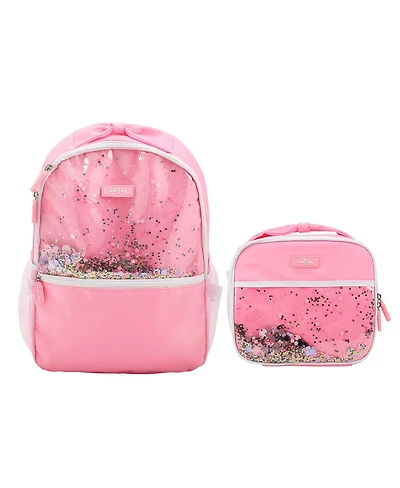 Packed Party Silver & Black Confetti Pink 17" Girls Backpack With Lunchbox