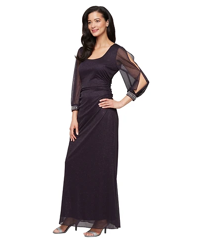Sl Fashions Petite Long Glitter Mesh Dress