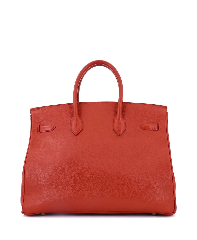 Pre-Owned Hermes Birkin 35 Handbag Red Ardennes with Gold Hardware