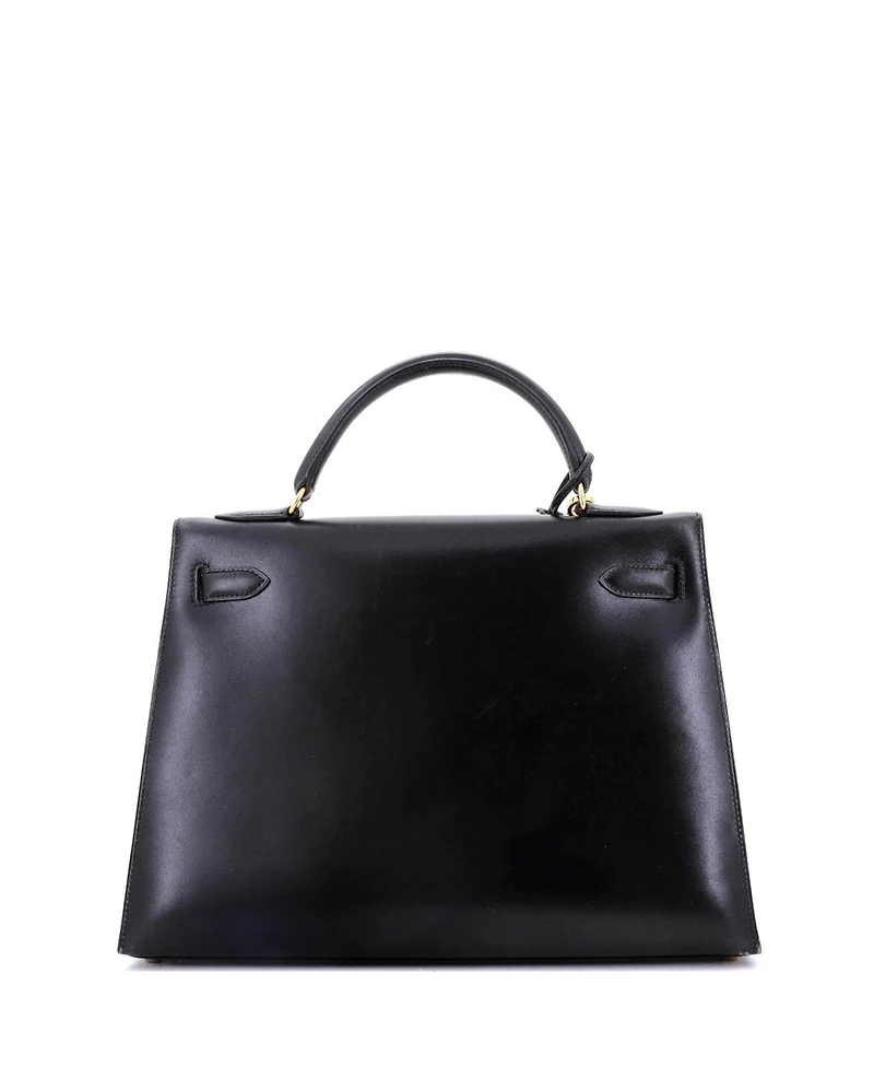 Pre-Owned Hermes Kelly 32 Handbag Black Box Calf with Gold Hardware