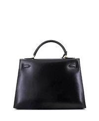 Pre-Owned Hermes Kelly 32 Handbag Black Box Calf with Gold Hardware