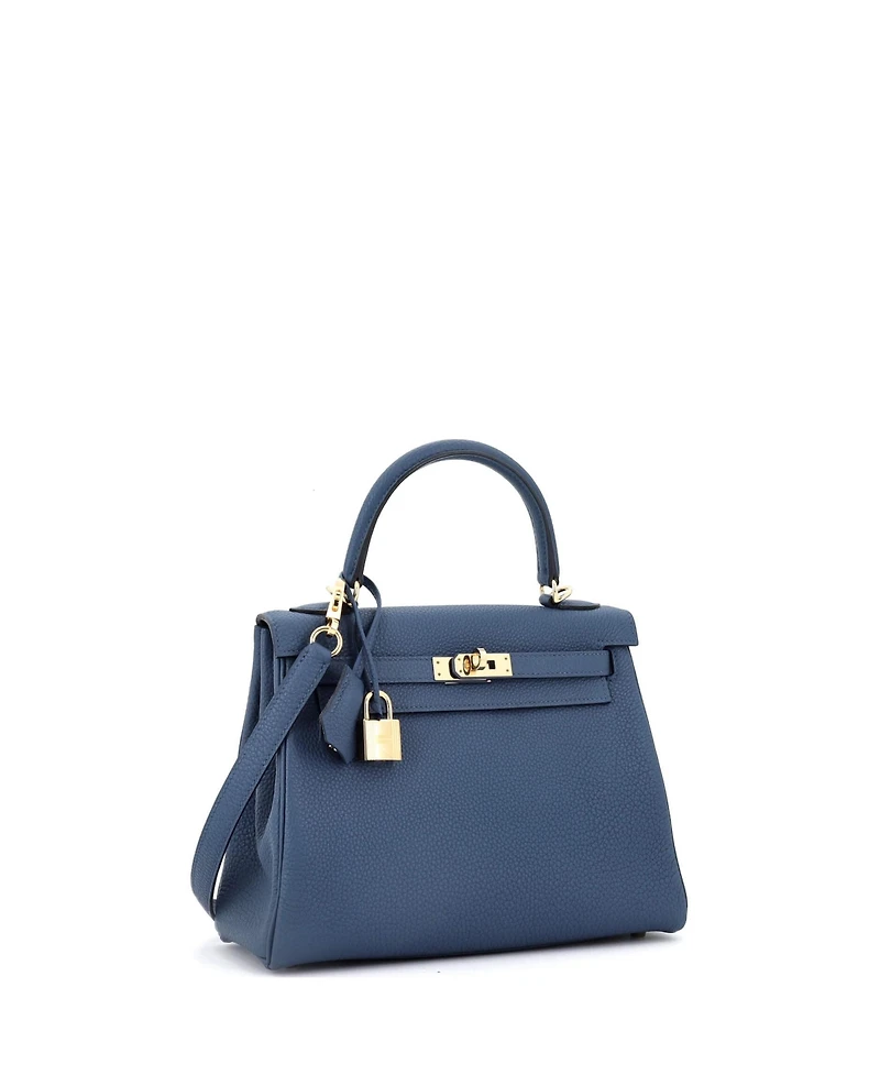 Pre-Owned Hermes Kelly 25 Handbag Blue Togo with Permabrass Hardware