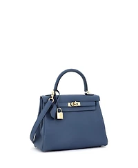 Pre-Owned Hermes Kelly 25 Handbag Blue Togo with Permabrass Hardware