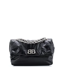 Pre-Owned Balenciaga Small Monaco Chain Flap Shoulder Bag Leather