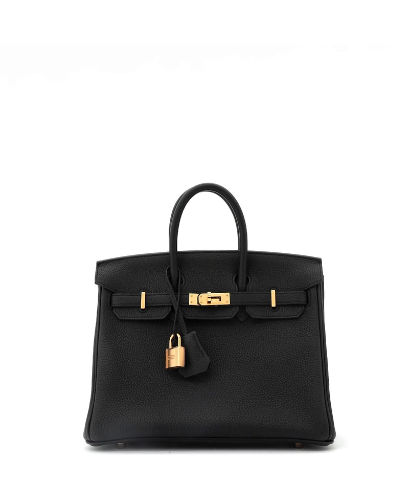 Pre-Owned Hermes Birkin 25 Handbag Black Togo with Rose Gold Hardware
