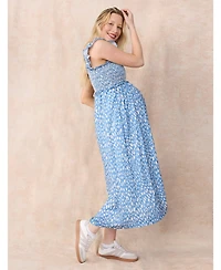 Women's Sleeveless Ruffle Shoulder Smocked Maxi Dress - Motherhood Maternity