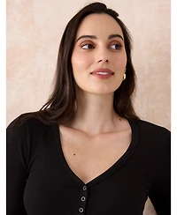 Motherhood Maternity Women's V-Neck Side-Ruched Long Sleeve Henley Tee