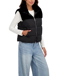 Sebby Collection Women's Short Mix Media Puffer Vest
